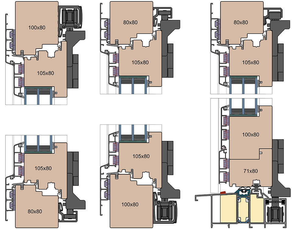 Solutions de seuil pour portes pliantes en bois-aluminium.