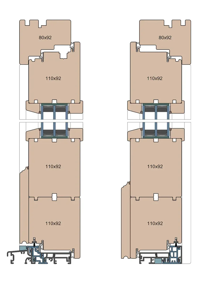 Coupe transversale d'une porte en bois avec une bande double face