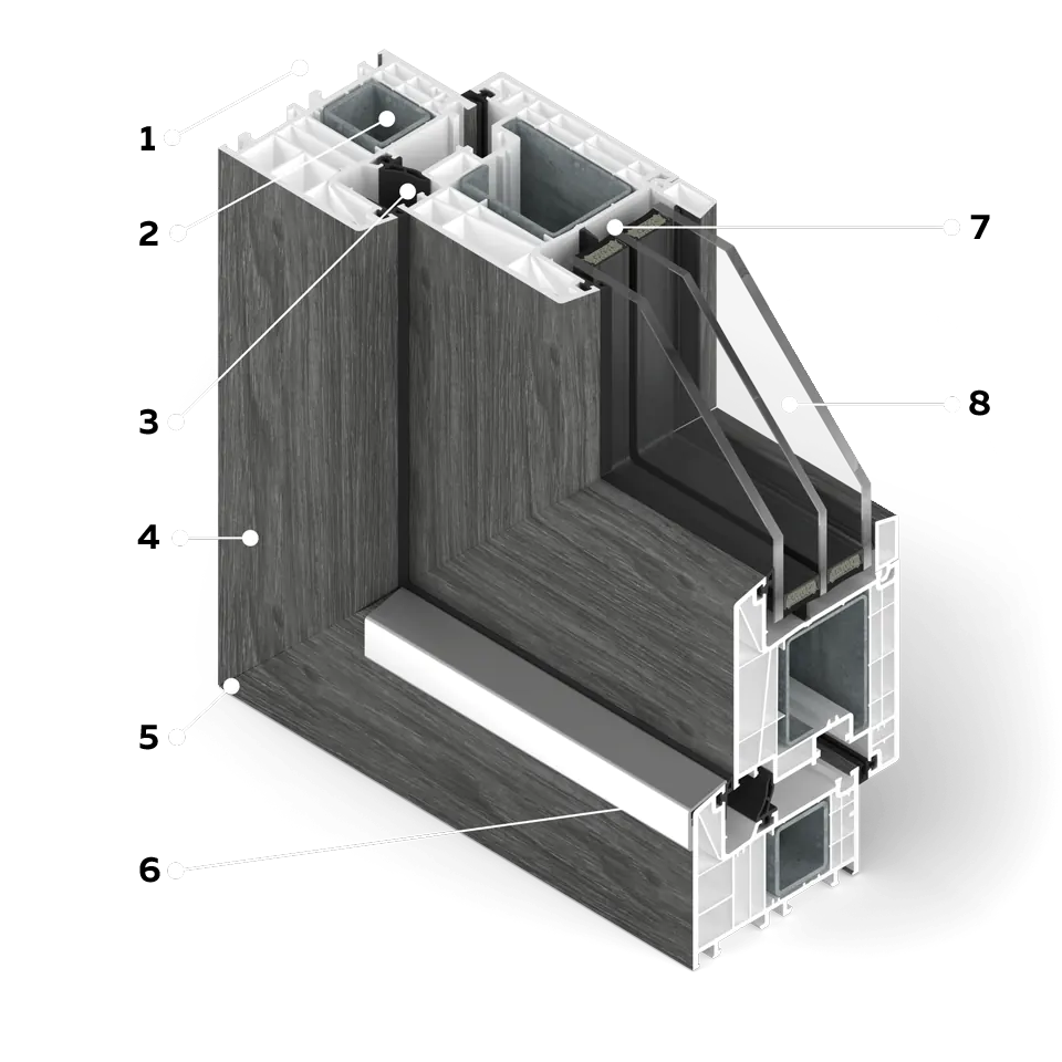 Coupe transversale de portes patio avec placage de béton.